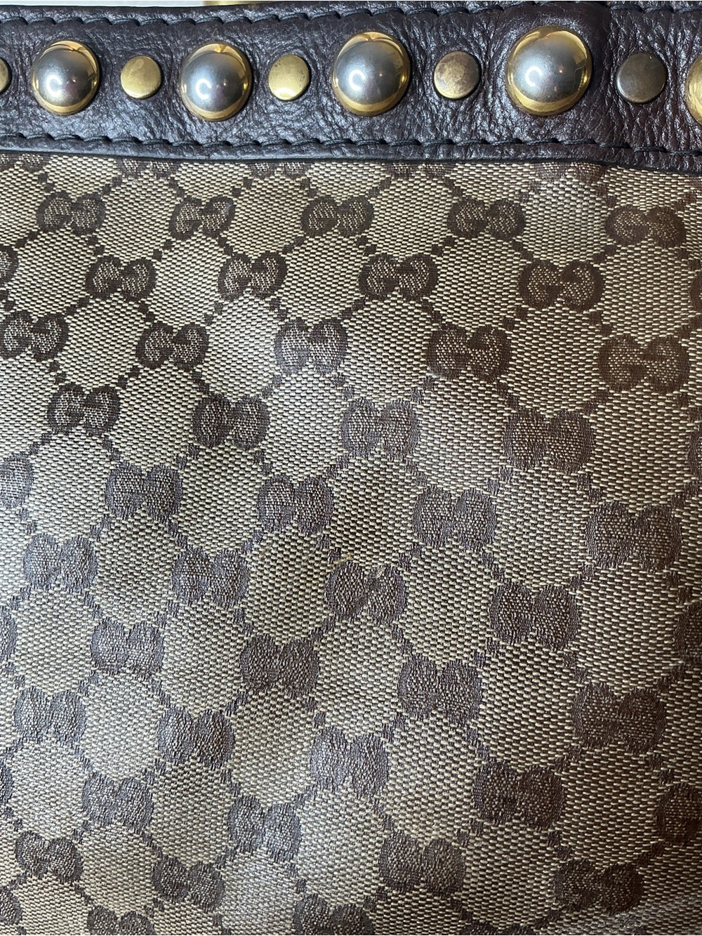 Gucci Brown Monogram Tote Bag with Stud Trim - Picture 10 of 16